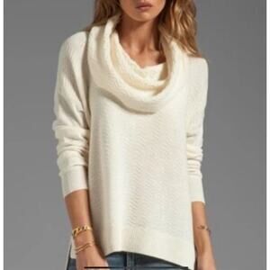 JOIE Chesney Cowl Neck Draped Wool Cashmere Herringbone Textured Sweater Cream S